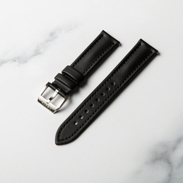 Premium Sailcloth watch strap in black by North Straps 20mm, 22mm.