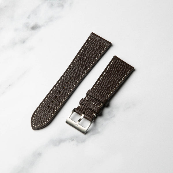 Dark brown hand made premium Epsom leather watch strap by North Straps.