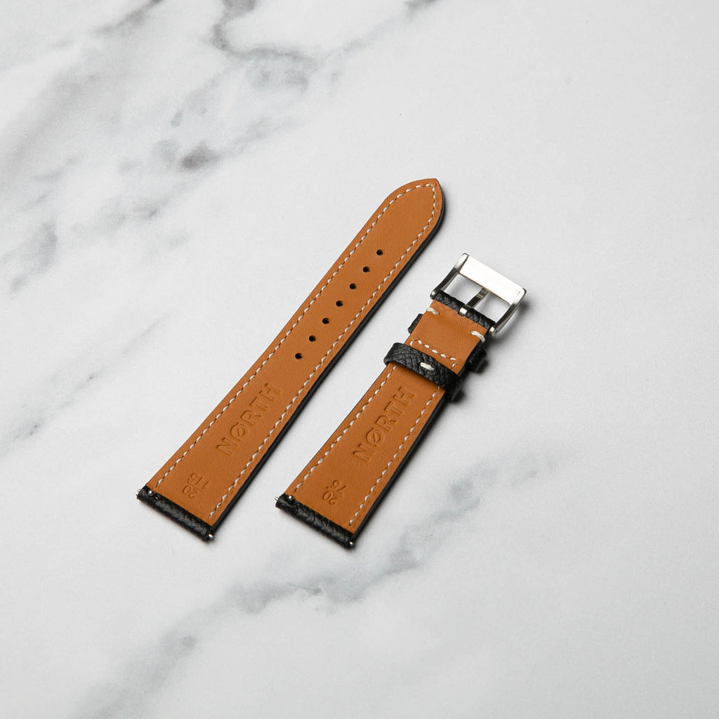 Black hand made premium Epsom leather watch strap by North Straps.