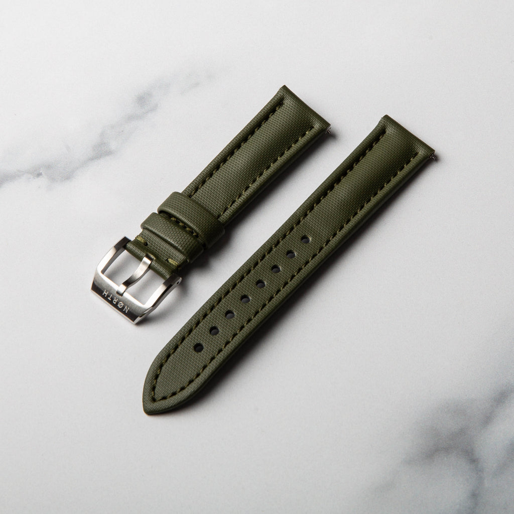 Premium Sailcloth watch strap in green by North Straps 20mm, 22mm.