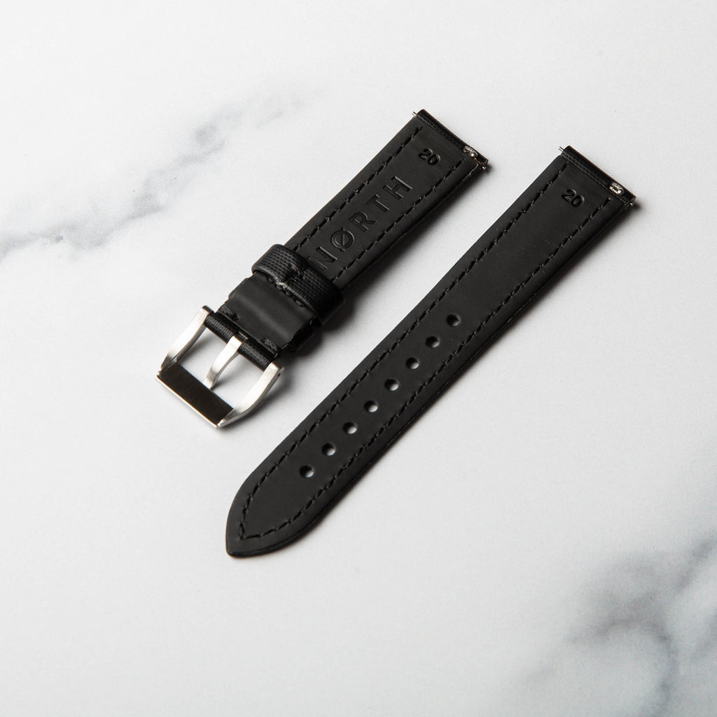 Premium Sailcloth watch strap in black by North Straps 20mm, 22mm.
