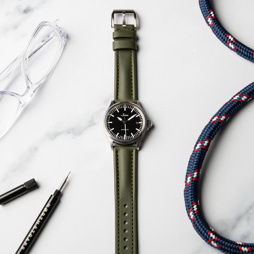 Sinn 556 with Premium Sailcloth watch strap in green by North Straps 20mm, 22mm.