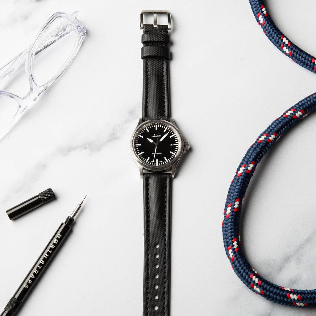 Sinn 556 Premium Sailcloth watch strap in black by North Straps 20mm, 22mm.