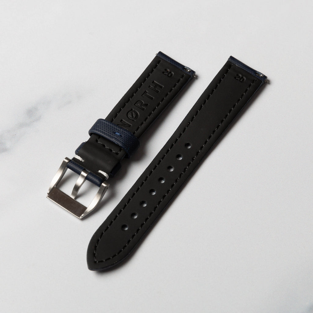 Navy Blue with White Stitching  Premium Sailcloth watch strap by North Straps
