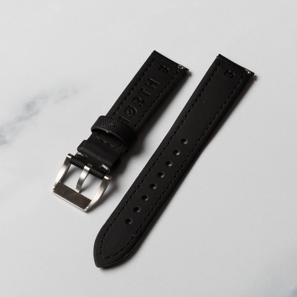 Black with Grey Stitching  Premium Sailcloth watch strap by North Straps