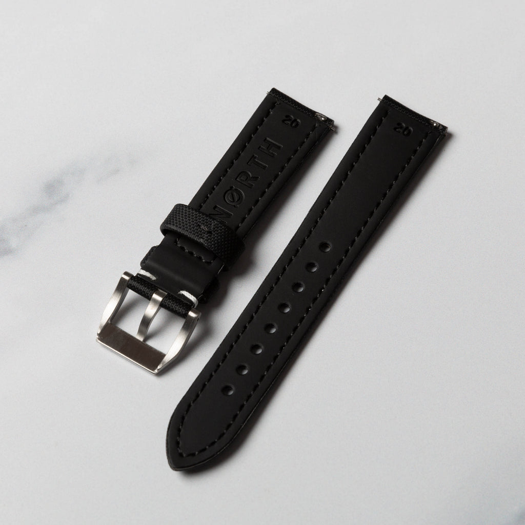 Black with White Stitching  Premium Sailcloth watch strap by North Straps