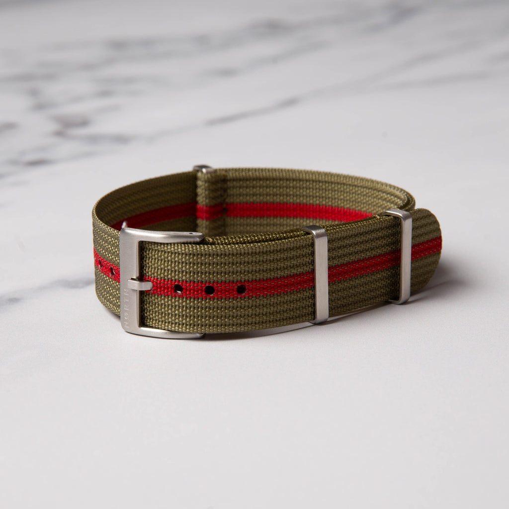 Green/Red Ribbed Nato Military Watch Strap by North Straps