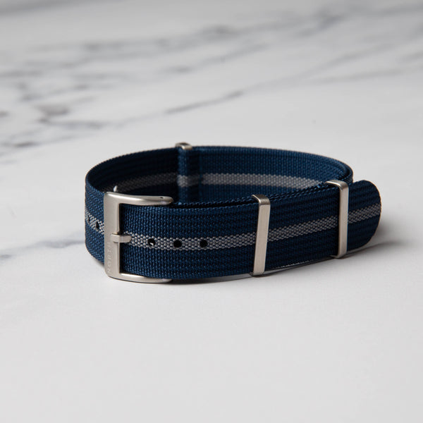 Blue/Grey Ribbed Nato Military Watch Strap by North Straps