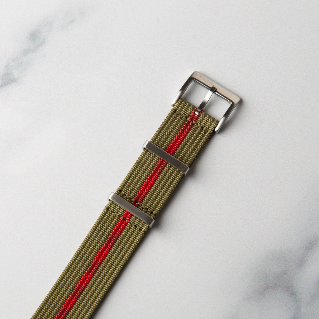 Green / Red Ribbed Nato Military Watch Strap by North Straps