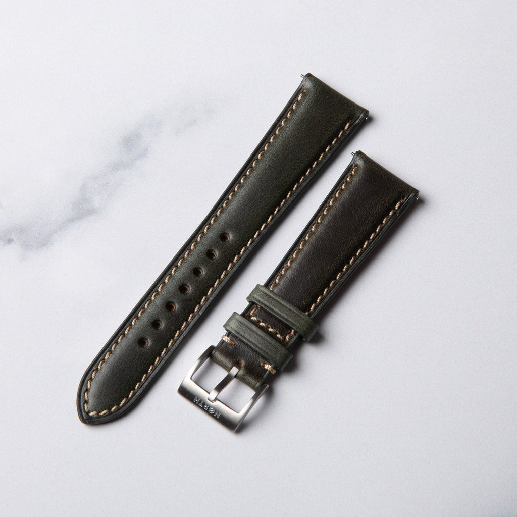 Olive Horween Chromexcel leather watch strap by North Straps