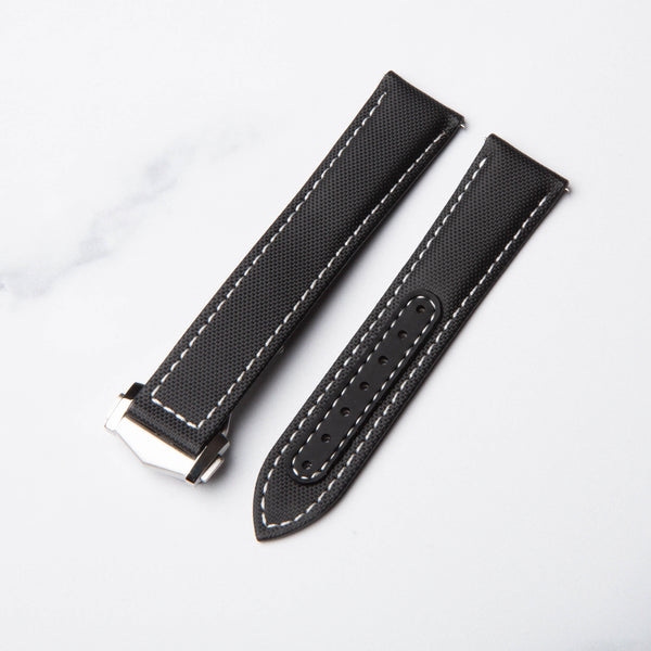 North Straps Fathoms Foldover Watch Strap in Black with White Stitching