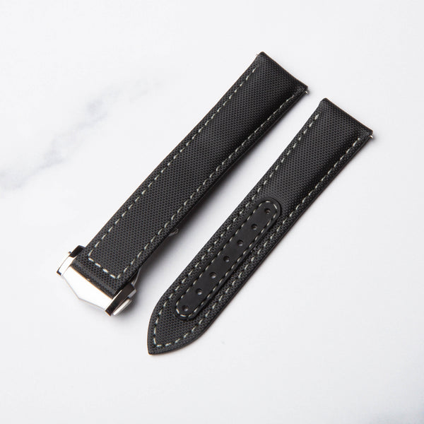 North Straps Fathoms Foldover Watch Strap in Black with Grey Stitching