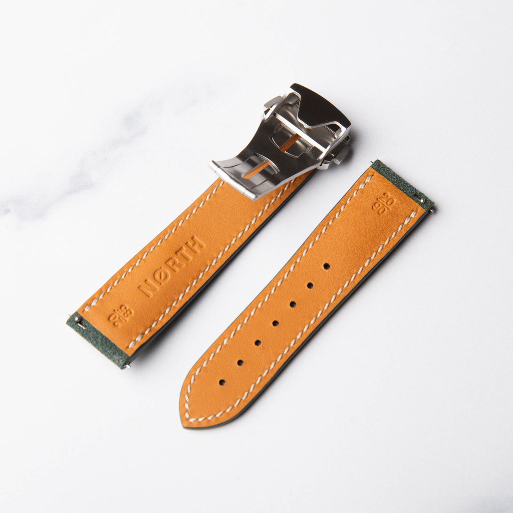 Green Alcantara Leather Foldover Watch Strap by North Straps