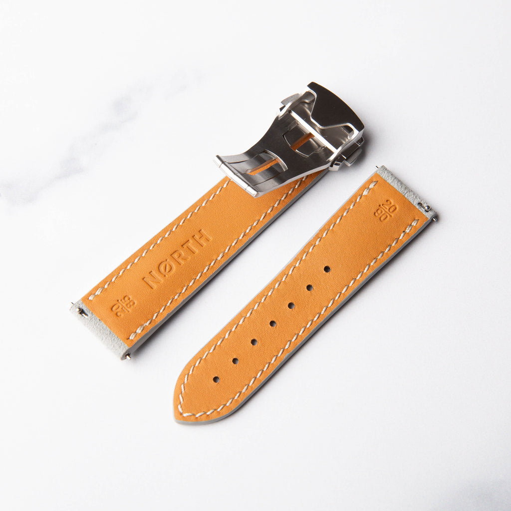 Grey Alcantara Leather Foldover Watch Strap by North Straps
