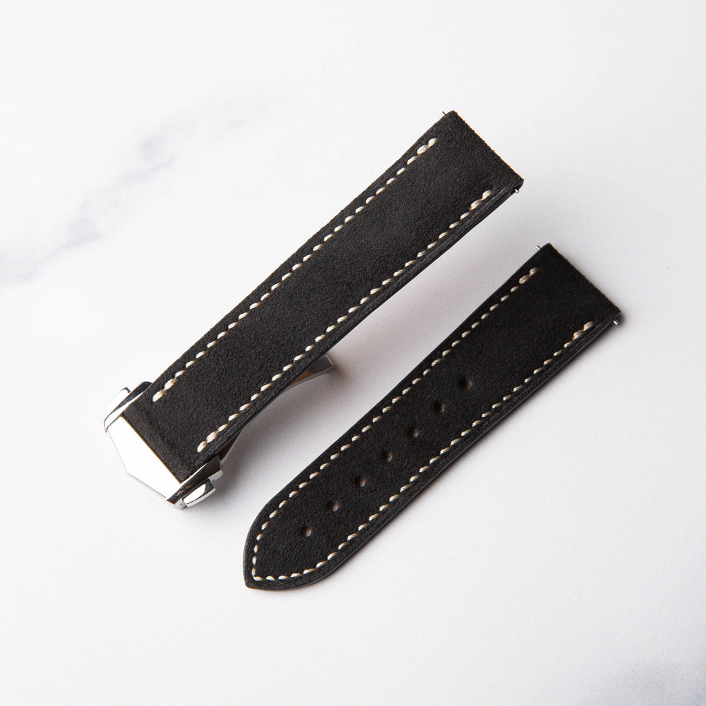 Black Alcantara Leather Foldover Watch Strap by North Straps