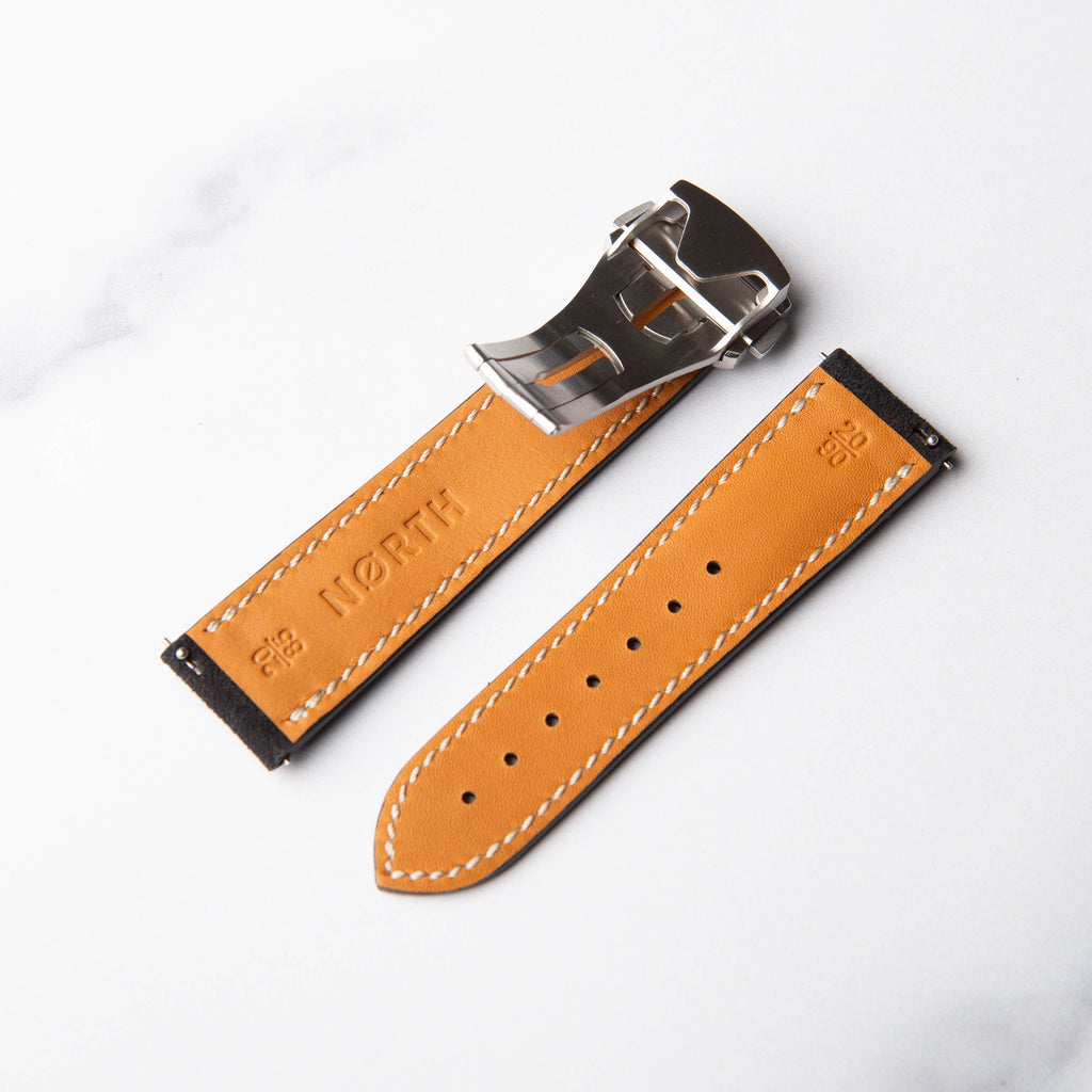 Black Alcantara Leather Foldover Watch Strap by North Straps