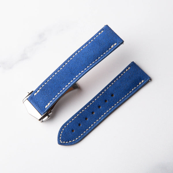 Blue Alcantara Leather Foldover Watch Strap by North Straps