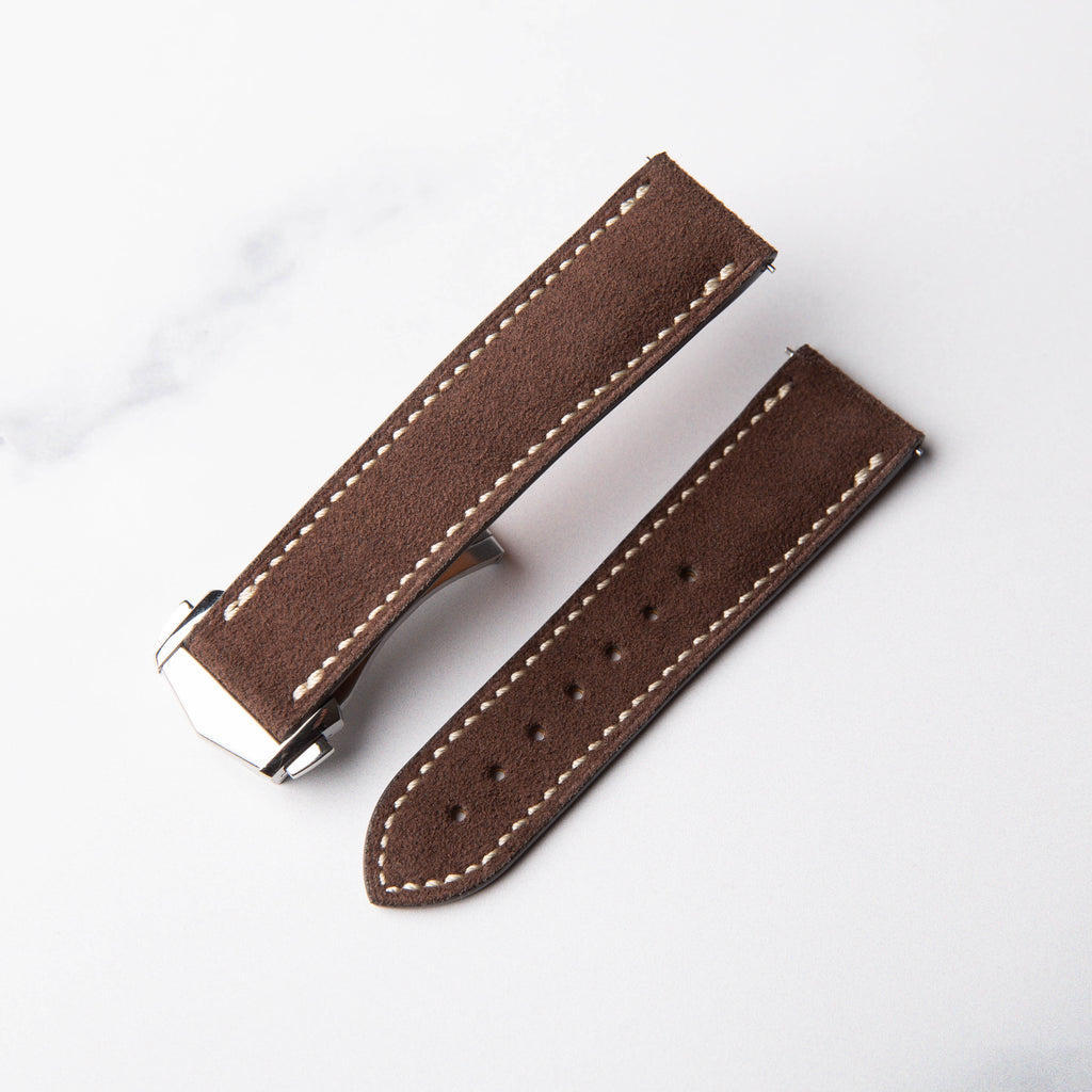 Brown Alcantara Leather Foldover Watch Strap by North Straps