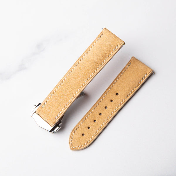 Tan Alcantara Leather Foldover Watch Strap by North Straps