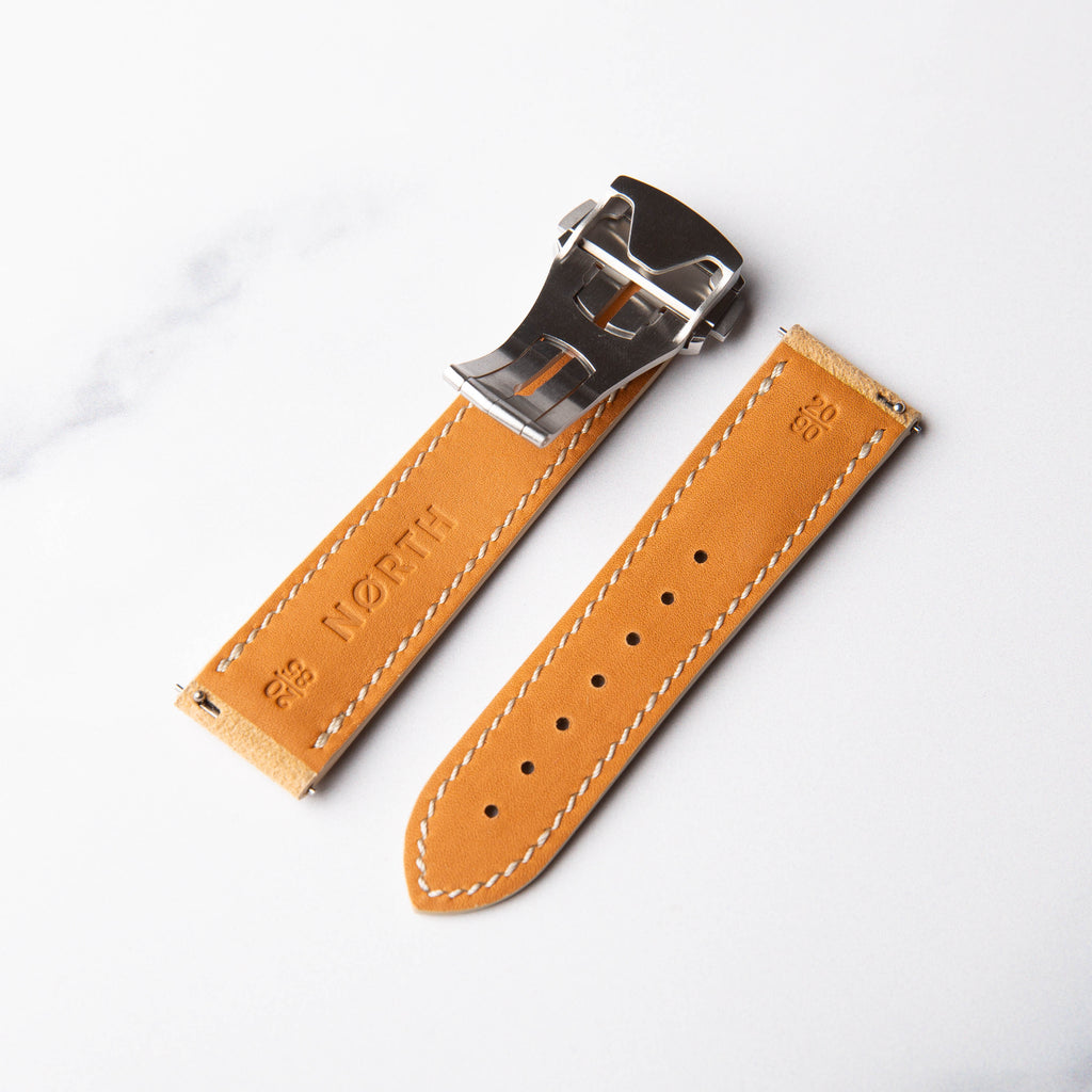Tan Alcantara Leather Foldover Watch Strap by North Straps