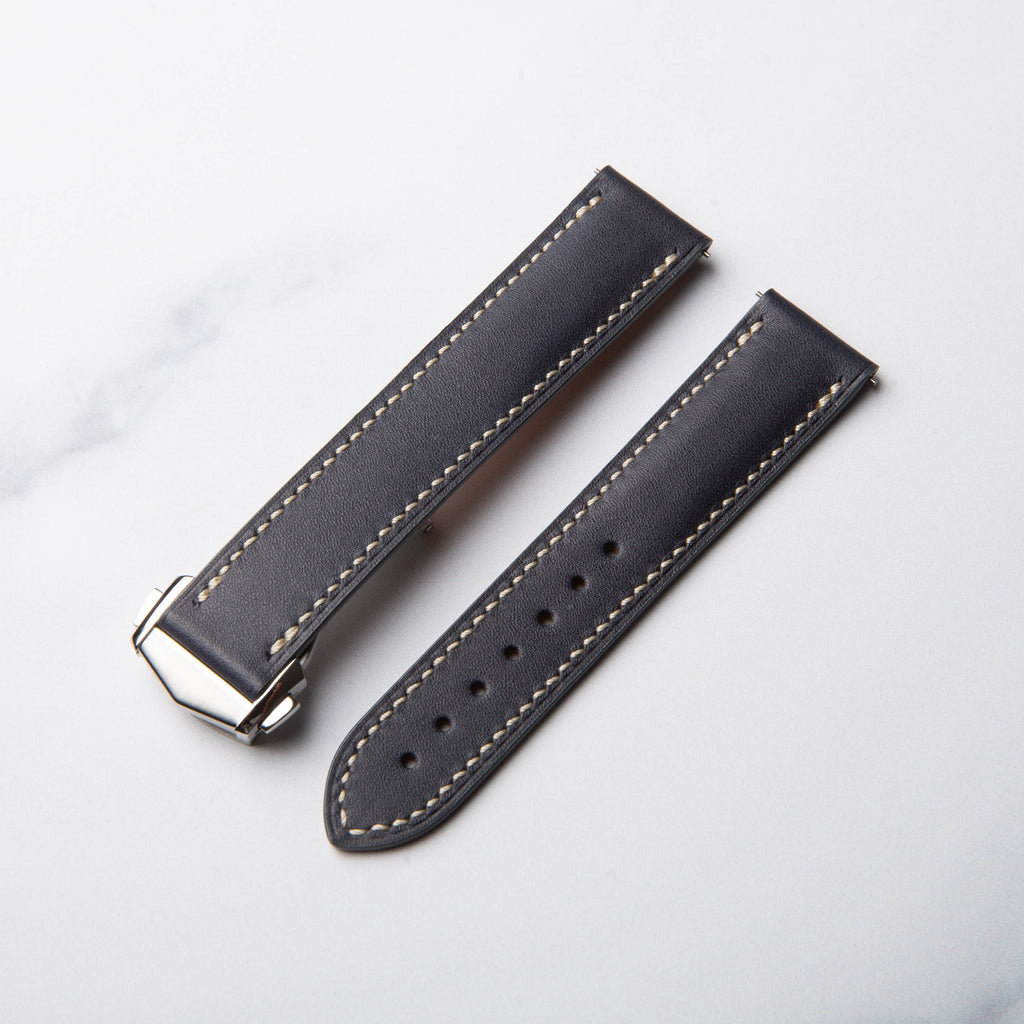 Black Barenia Leather Foldover watch strap by North Straps