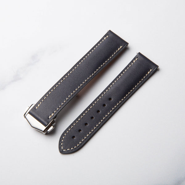 Black Barenia Leather Foldover watch strap by North Straps