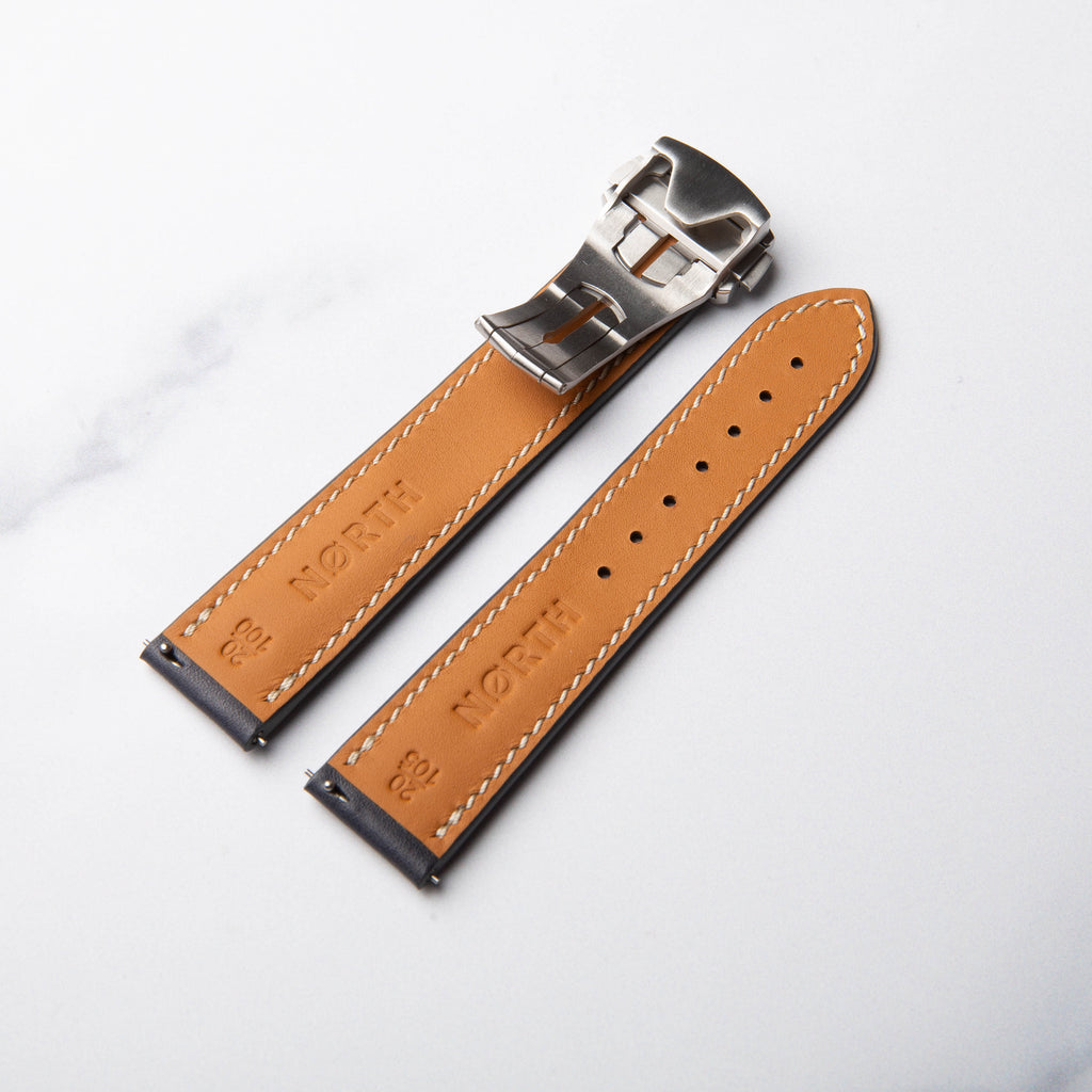Black Barenia Leather Foldover watch strap by North Straps