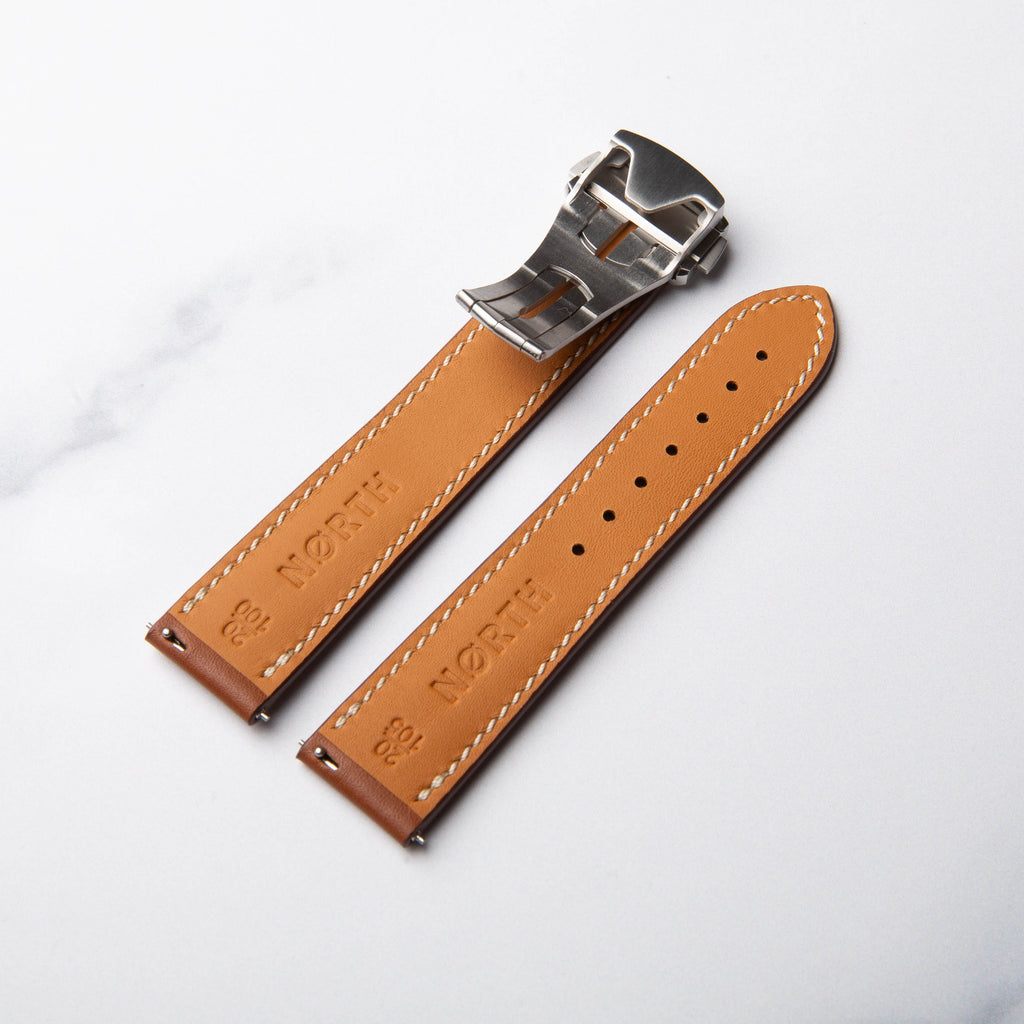 Brown Barenia Leather Foldover watch strap by North Straps
