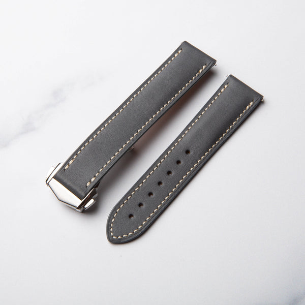 Grey Barenia Leather Foldover watch strap by North Straps