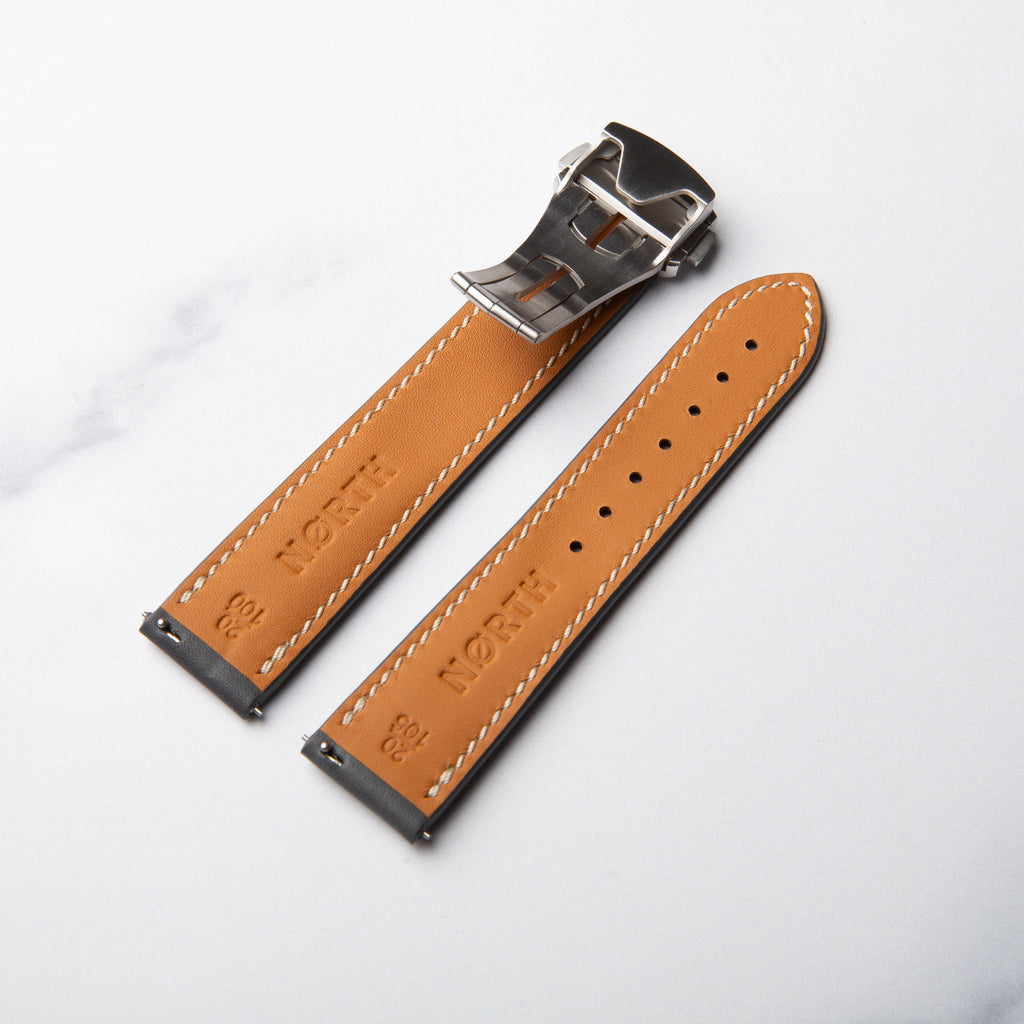 Grey Barenia Leather Foldover watch strap by North Straps