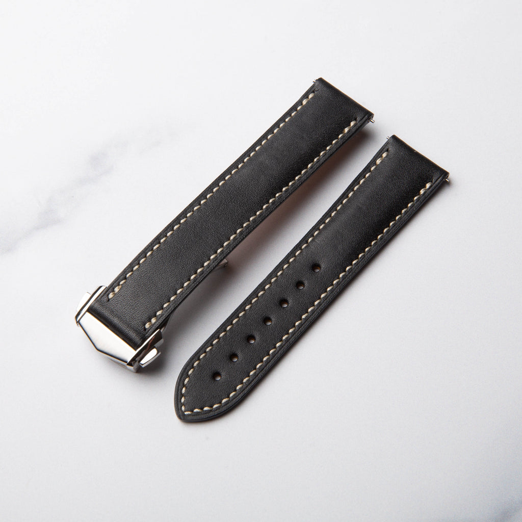 Black Barenia Leather Foldover watch strap by North Straps