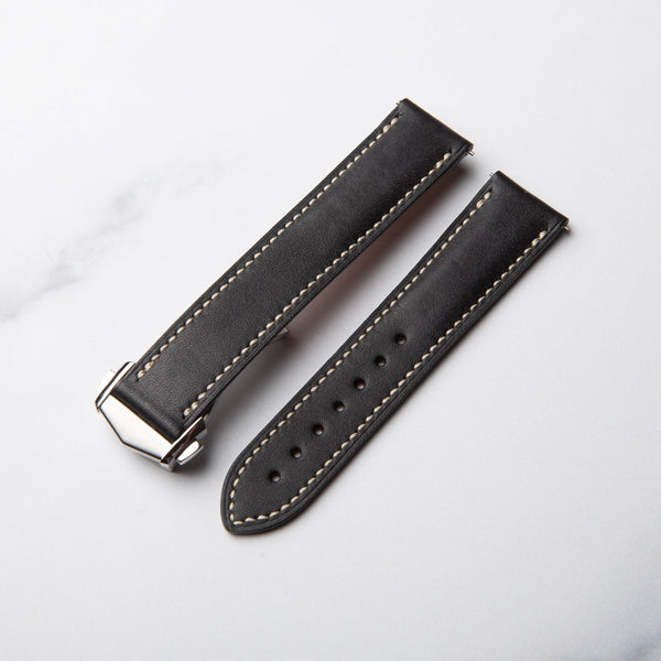 Black Barenia Leather Foldover watch strap by North Straps