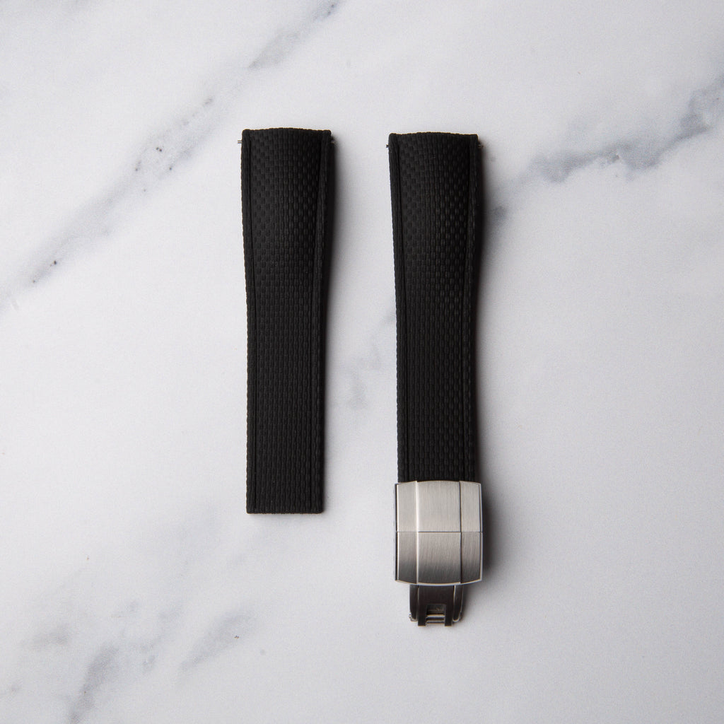 Black Cut to Size (CTS) FKM Rubber strap by North Straps available in 20mm, 21mm and 22mm.
