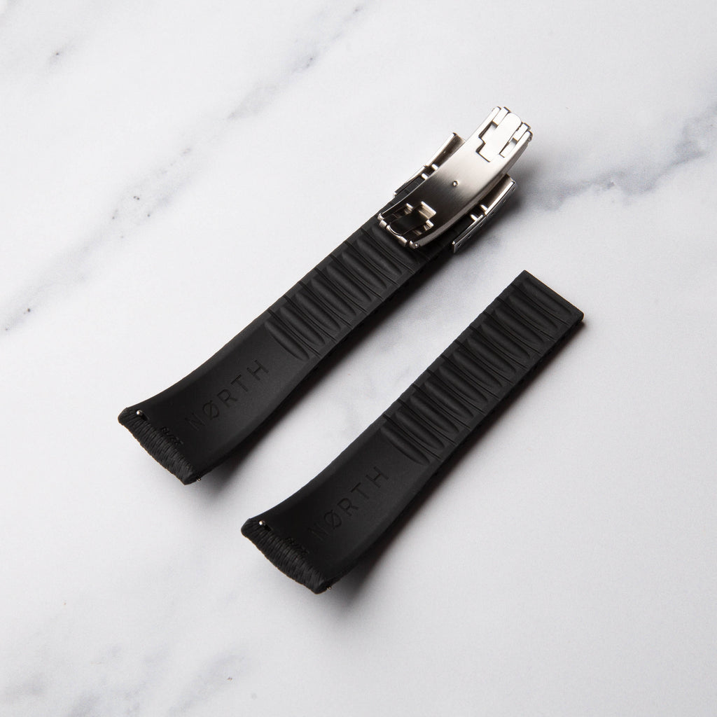 Black Cut to Size (CTS) FKM Rubber strap by North Straps available in 20mm, 21mm and 22mm.