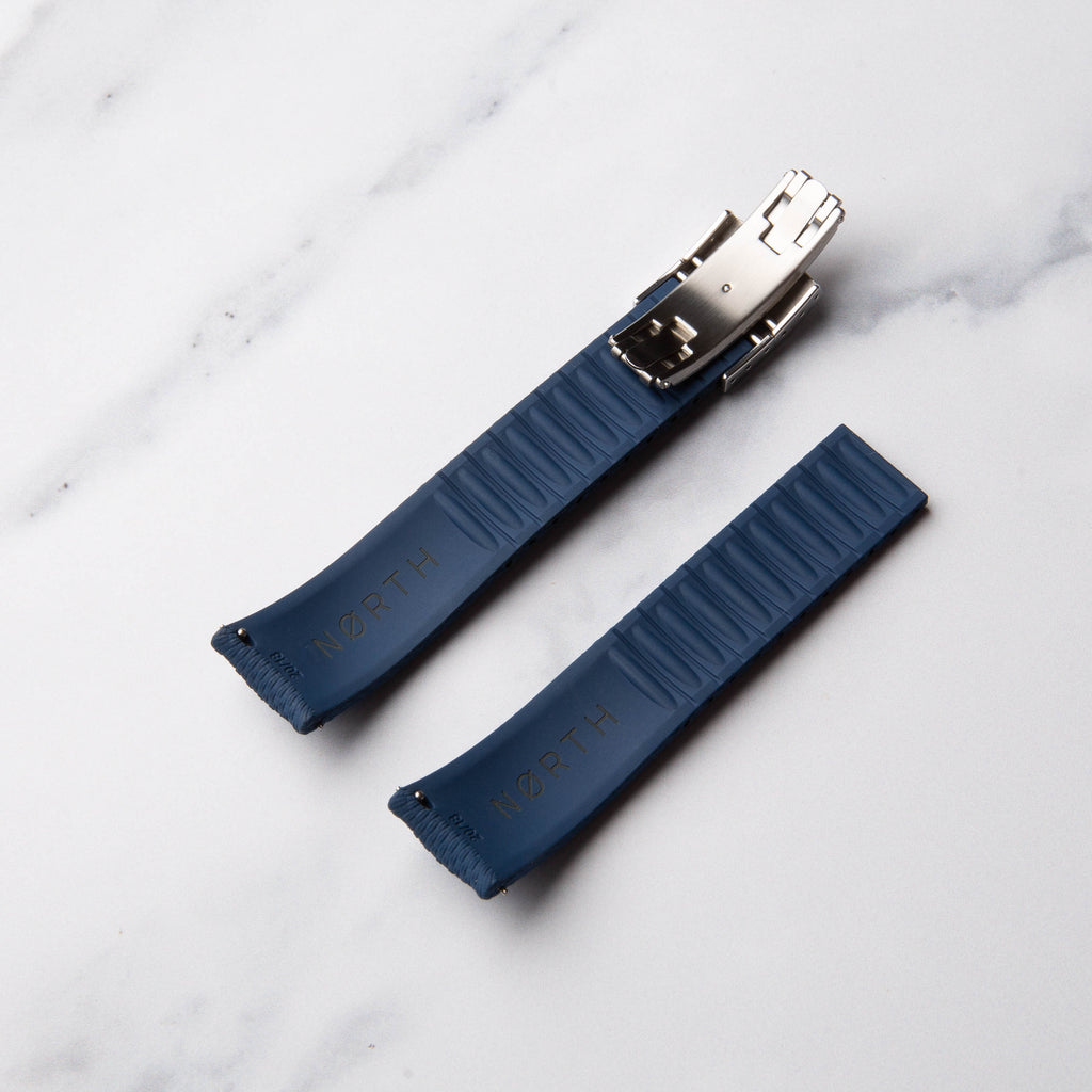 Navy Blue Cut to Size (CTS) FKM Rubber strap by North Straps available in 20mm, 21mm and 22mm.