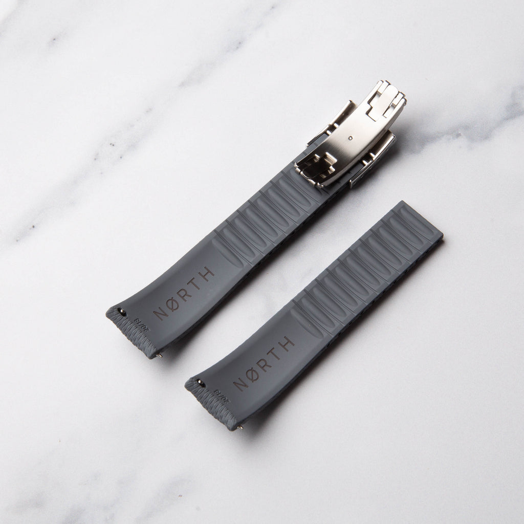 Grey Cut to Size (CTS) FKM Rubber strap by North Straps available in 20mm, 21mm and 22mm.