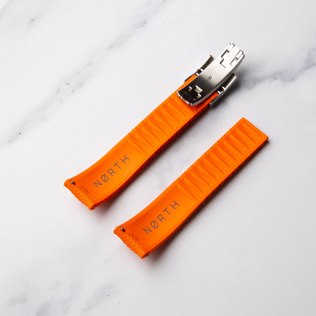 Orange Cut to Size (CTS) FKM Rubber strap by North Straps available in 20mm, 21mm and 22mm.