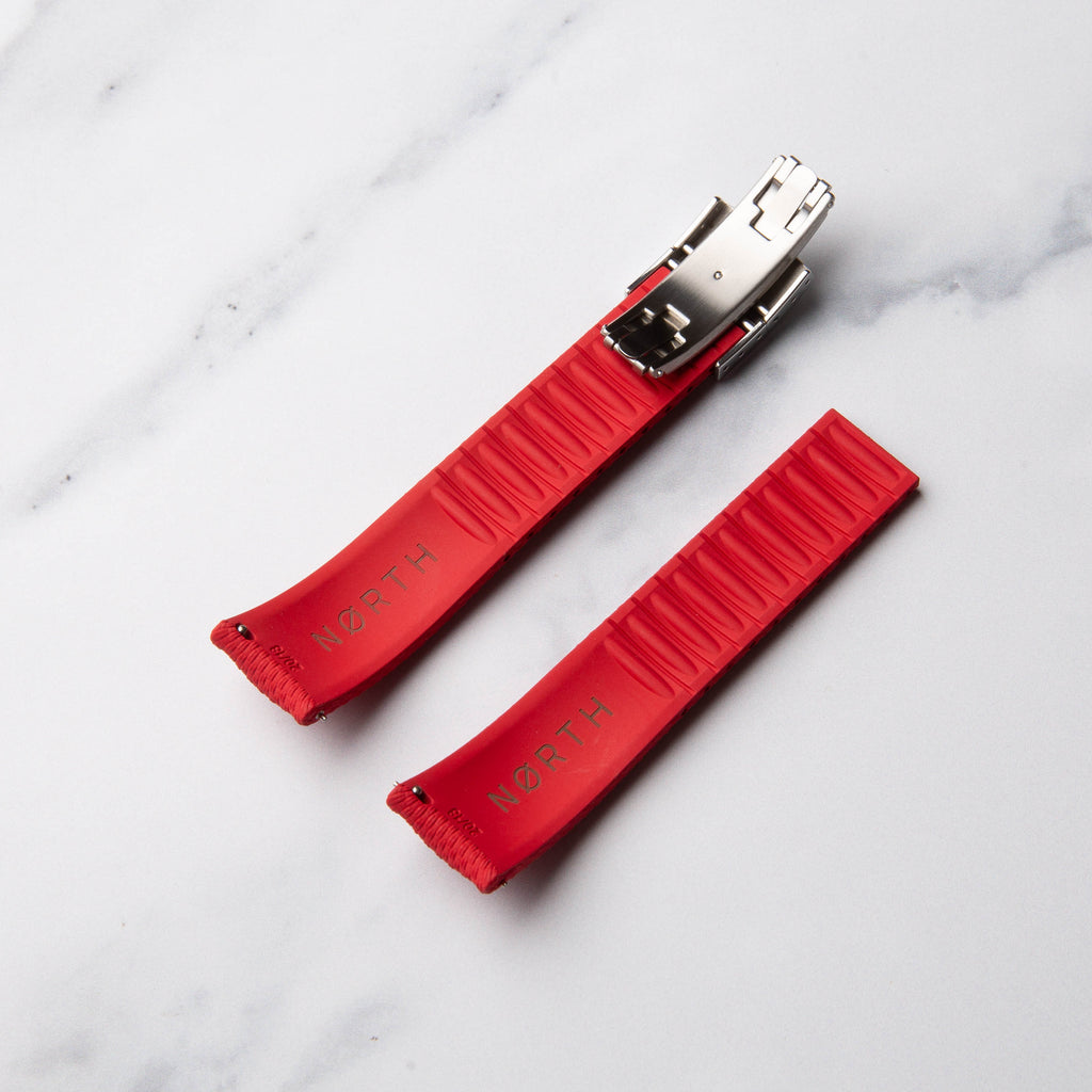 Red Cut to Size (CTS) FKM Rubber strap by North Straps available in 20mm, 21mm and 22mm.