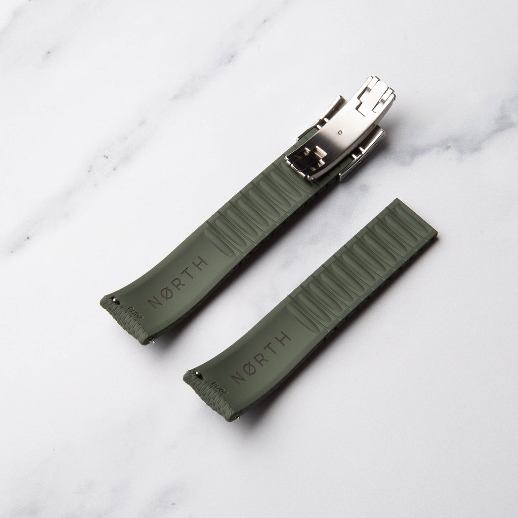 Green Cut to Size (CTS) FKM Rubber strap by North Straps available in 20mm, 21mm and 22mm.
