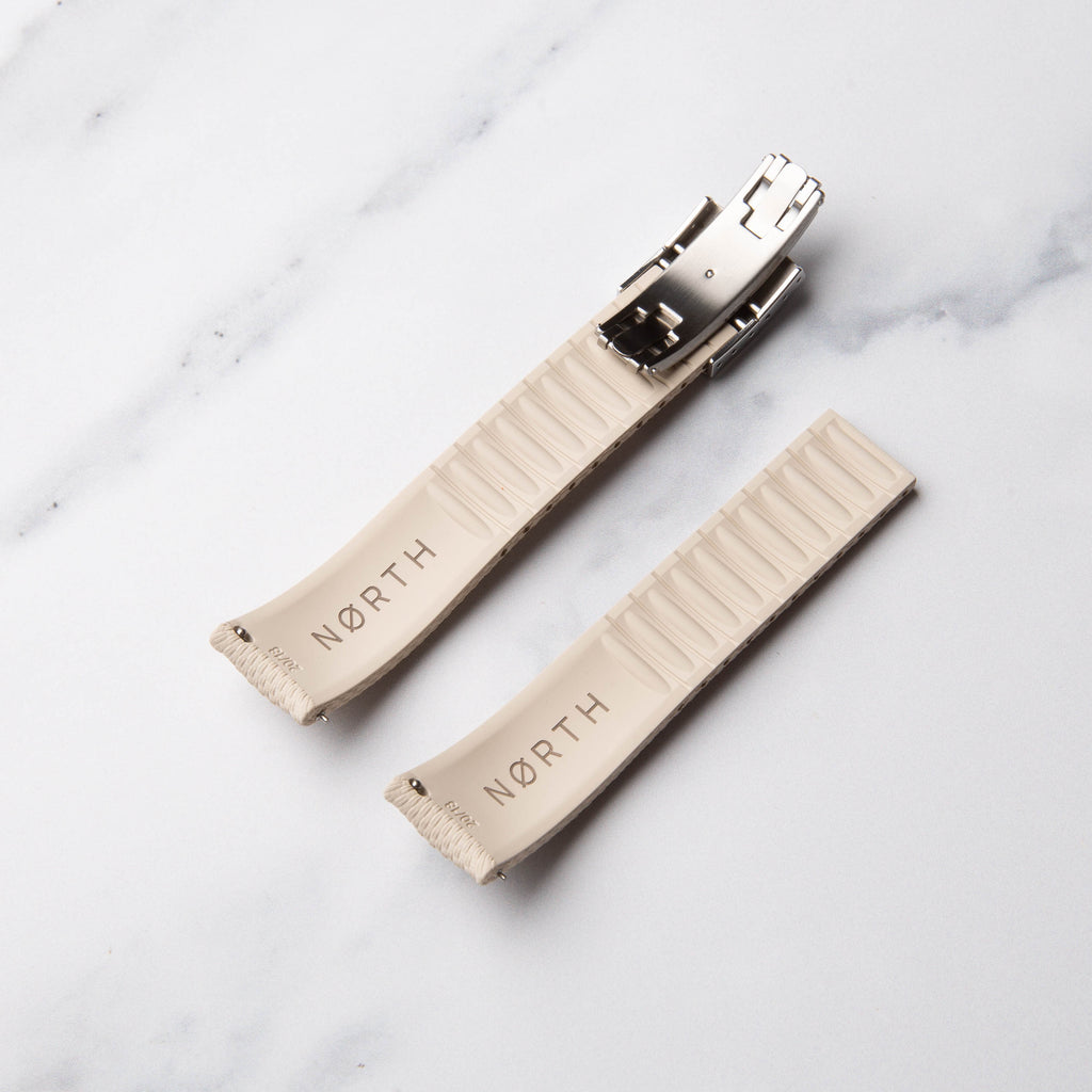 Beige Cut to Size (CTS) FKM Rubber strap by North Straps available in 20mm, 21mm and 22mm.
