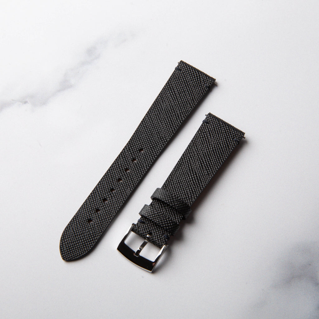 Black Stitchless Saffiano leather watch strap by North Straps
