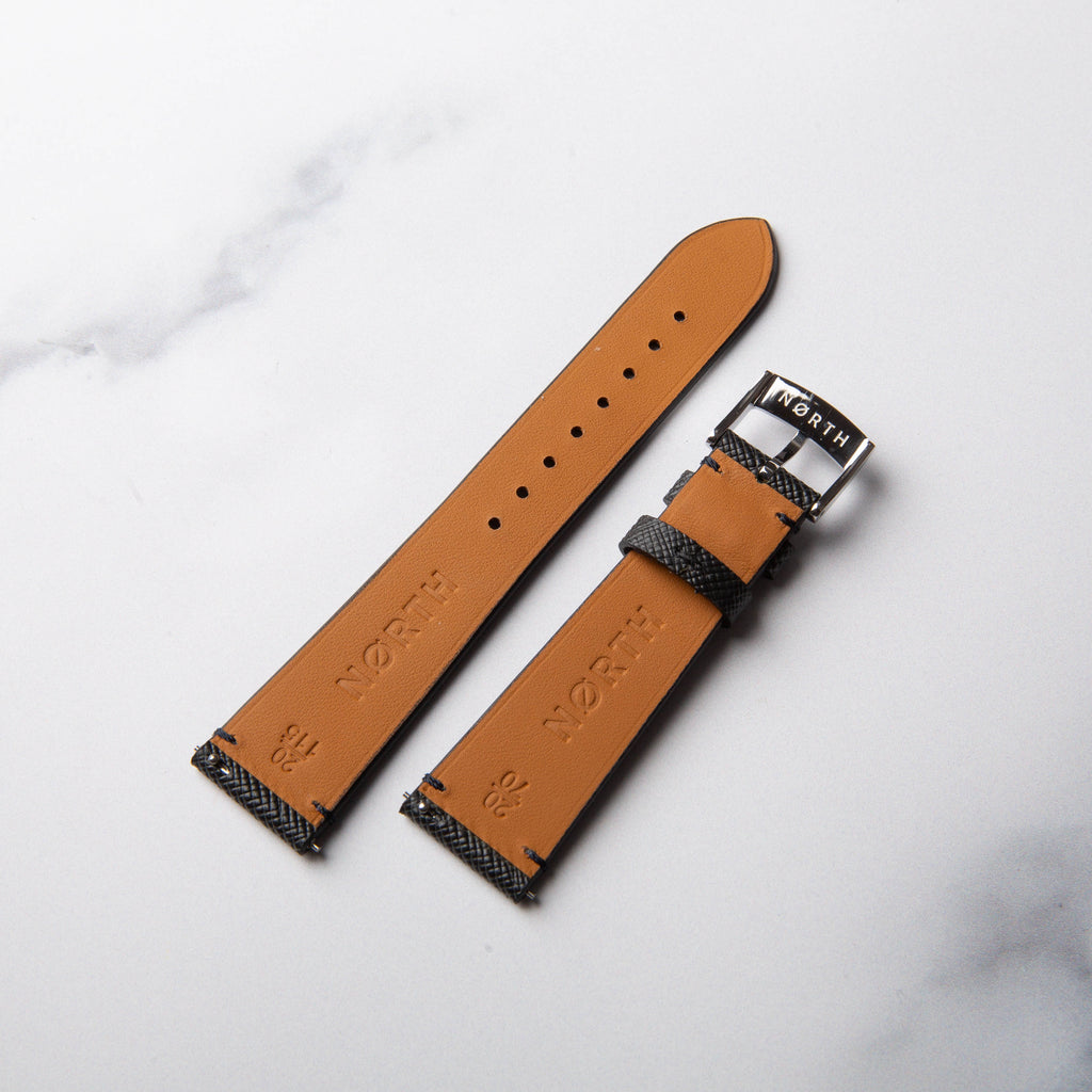 Black Stitchless Saffiano leather watch strap by North Straps