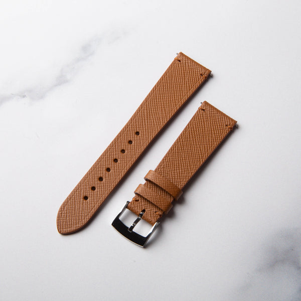 Tan Stitchless Saffiano leather watch strap by North Straps