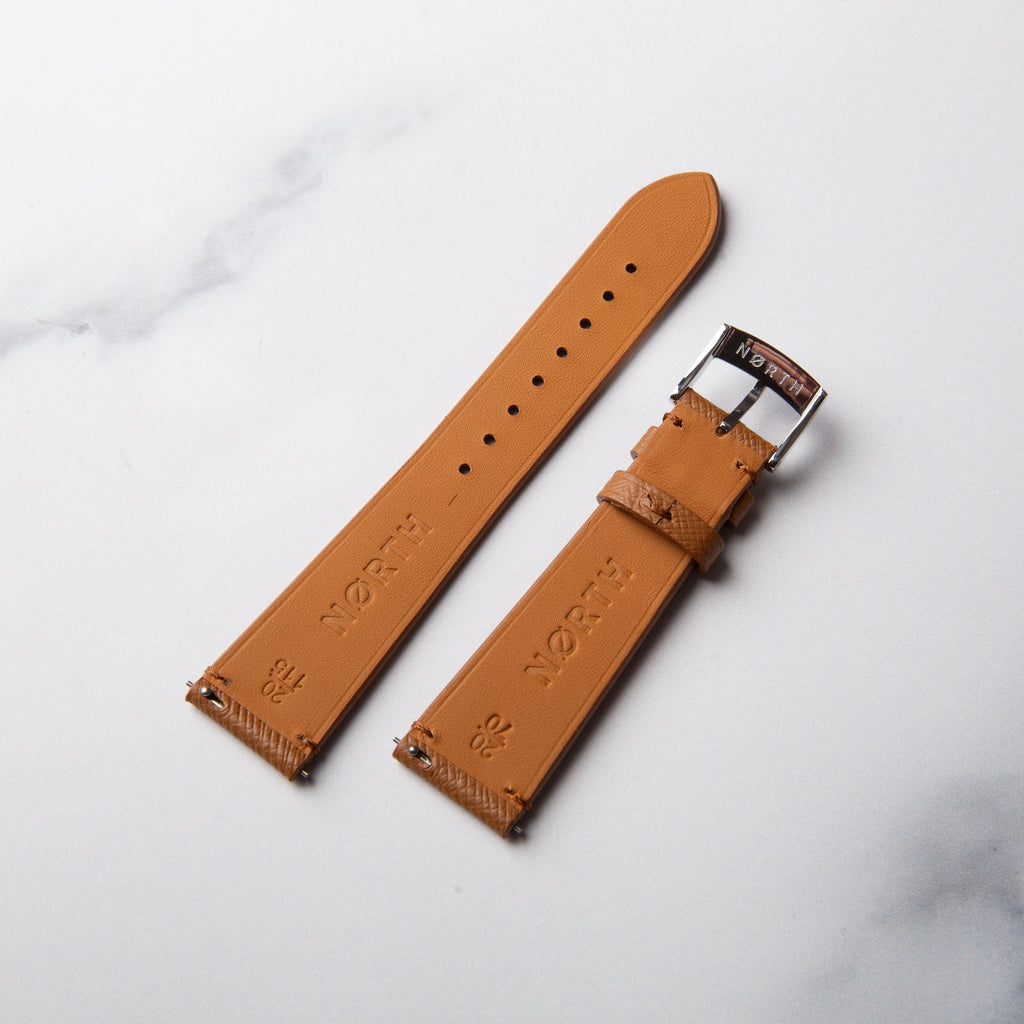 Tan Stitchless Saffiano leather watch strap by North Straps