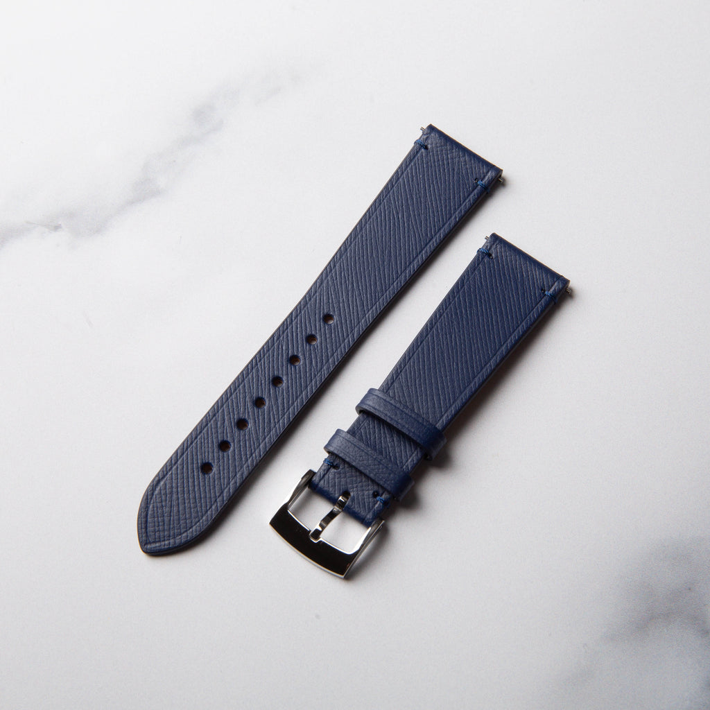 Navy Blue Stitchless Saffiano leather watch strap by North Straps