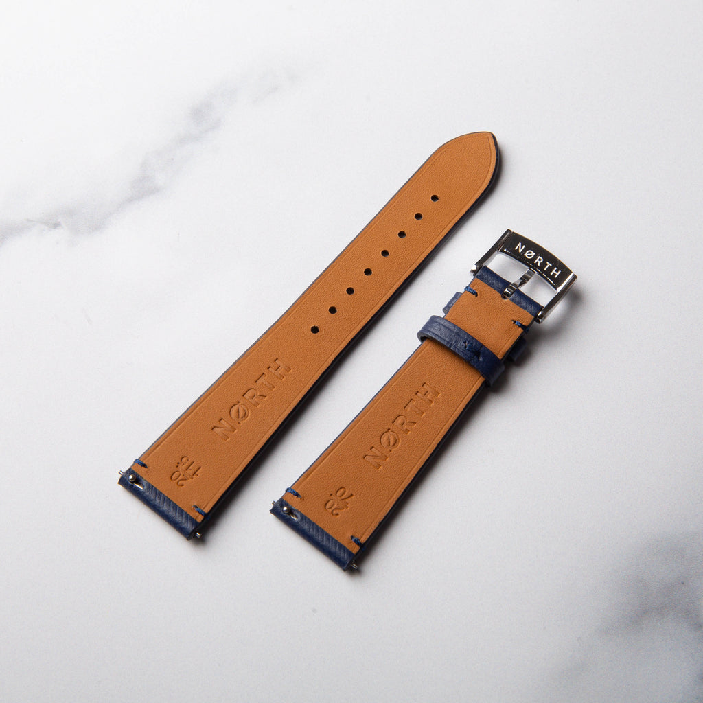 Navy Blue Stitchless Saffiano leather watch strap by North Straps