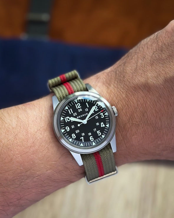 Green/Red Ribbed Nato Military Watch Strap by North Straps