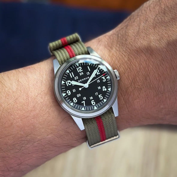 Green/Red Ribbed Nato Military Watch Strap by North Straps