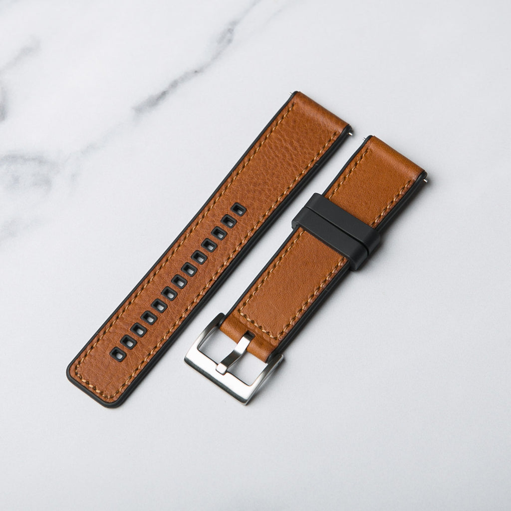 Winchester Rubber and Leather hybrid watch strap from North Straps in light brown.