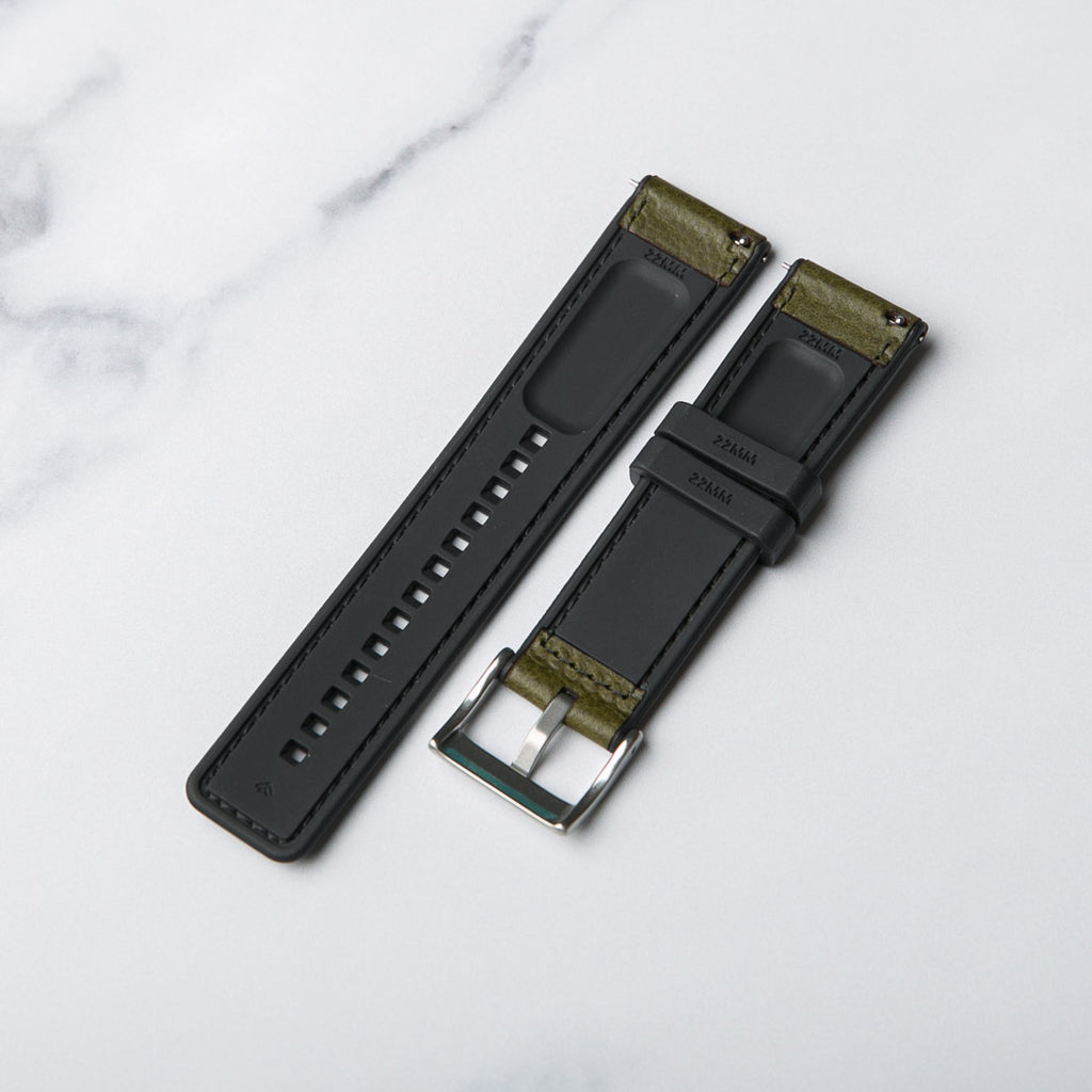 Winchester Rubber and Leather hybrid watch strap from North Straps in Green.
